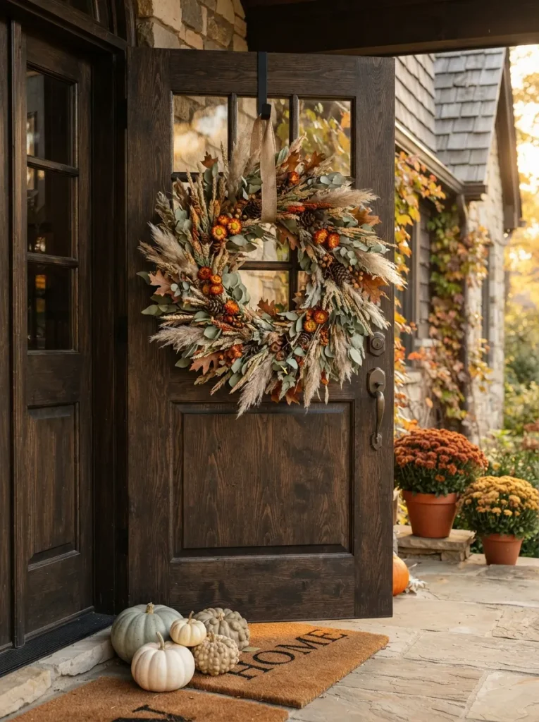 An Oversized Dried Wheat and Wildflower Wreath