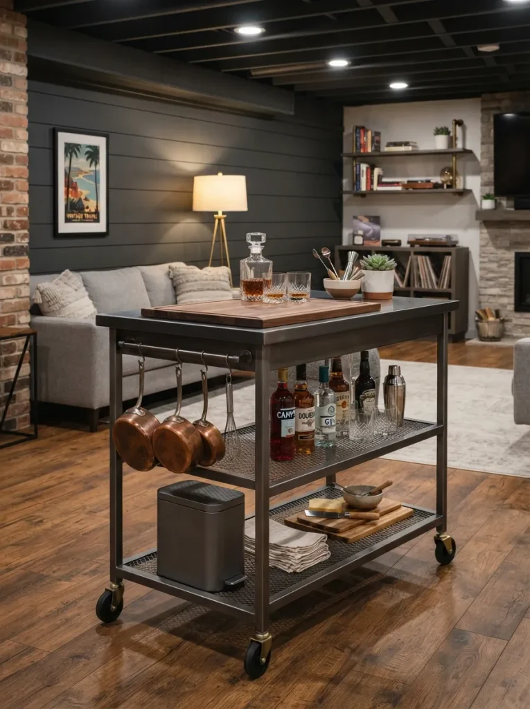 A Rolling Bar Cart Instead of a Fixed Island