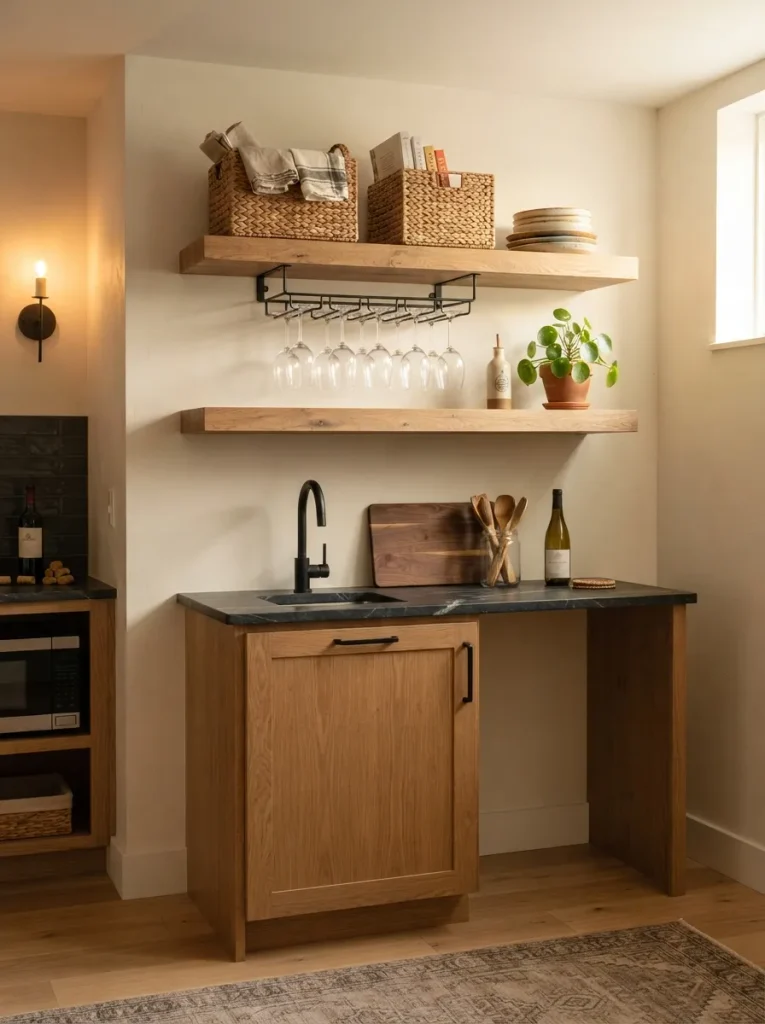Open Shelving Where Upper Cabinets Won't Fit