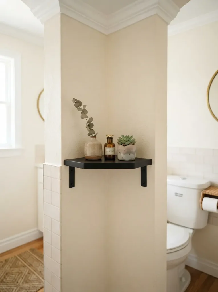 A Floating Corner Shelf for Tight Powder Rooms