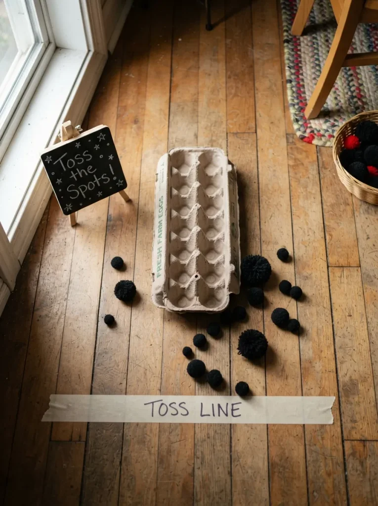 Pom-Pom "Ladybug Spot" Toss Into an Egg Carton