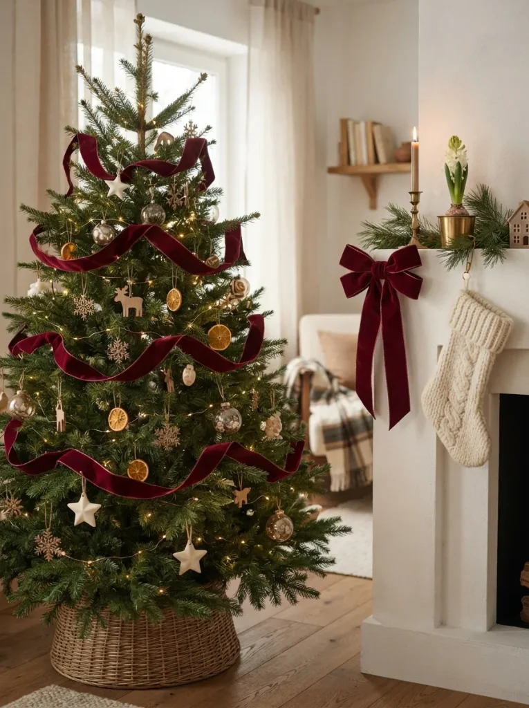Swap Tinsel and Bead Garland for Wide Ribbon