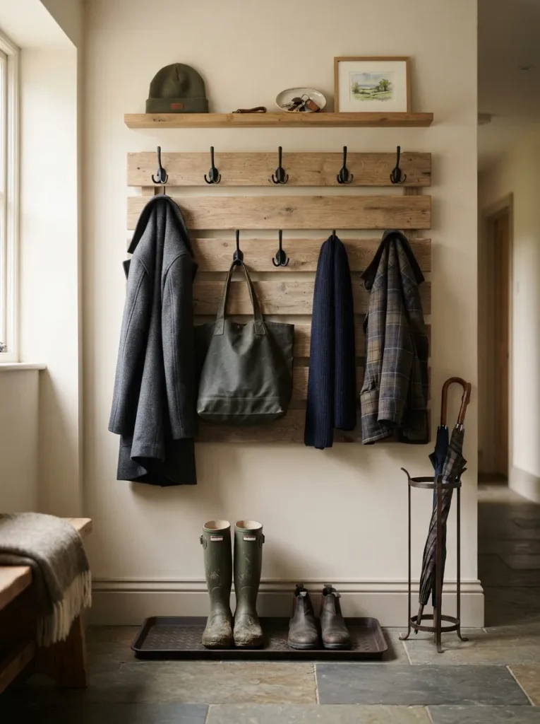 A Pallet-Slat Hook Board That Replaces the Coat Pile