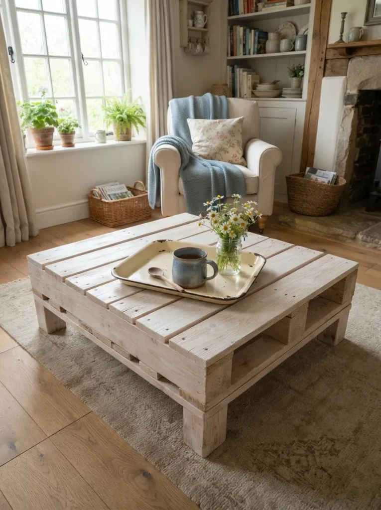 Whitewashed Coffee Table with the Grain Still Showing