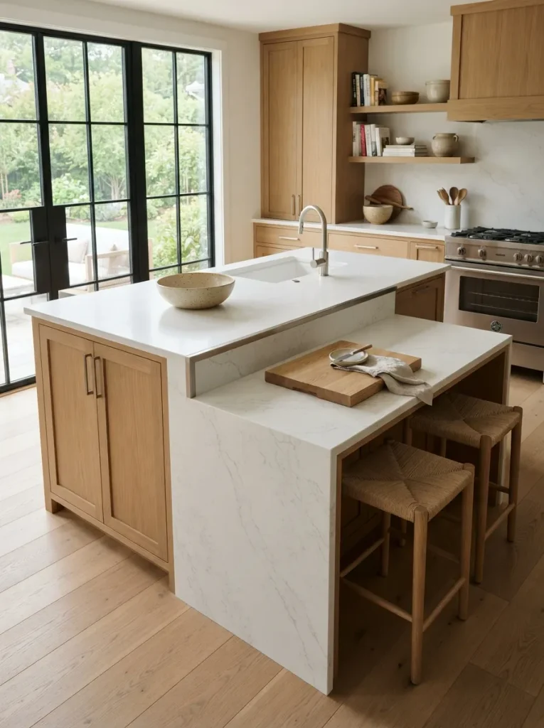 A Stepped Waterfall Counter With Two Working Heights