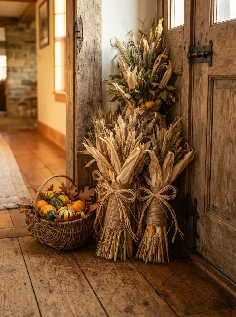 Bundled Corn Husks and Dried Grasses at the Base