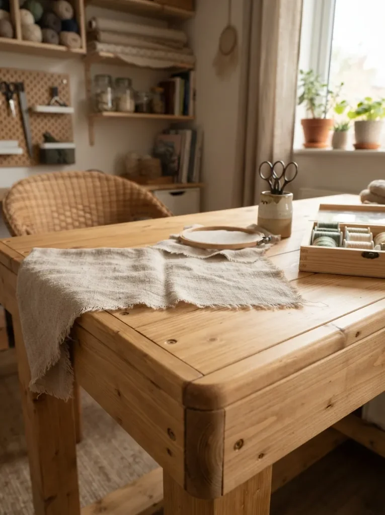 A Sanded Pallet Craft Desk Smooth Enough for Silk and Yarn