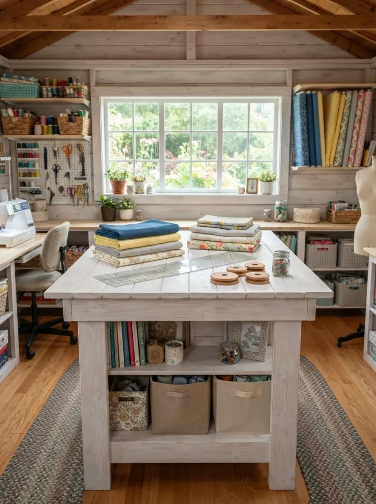 A Whitewashed Cutting Table at Standing Height