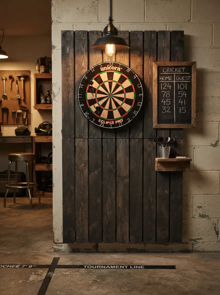 A Pallet Dartboard Backer Set to Regulation Height