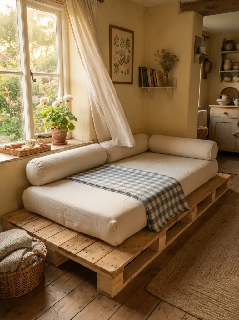 A Pallet Daybed with Bolsters