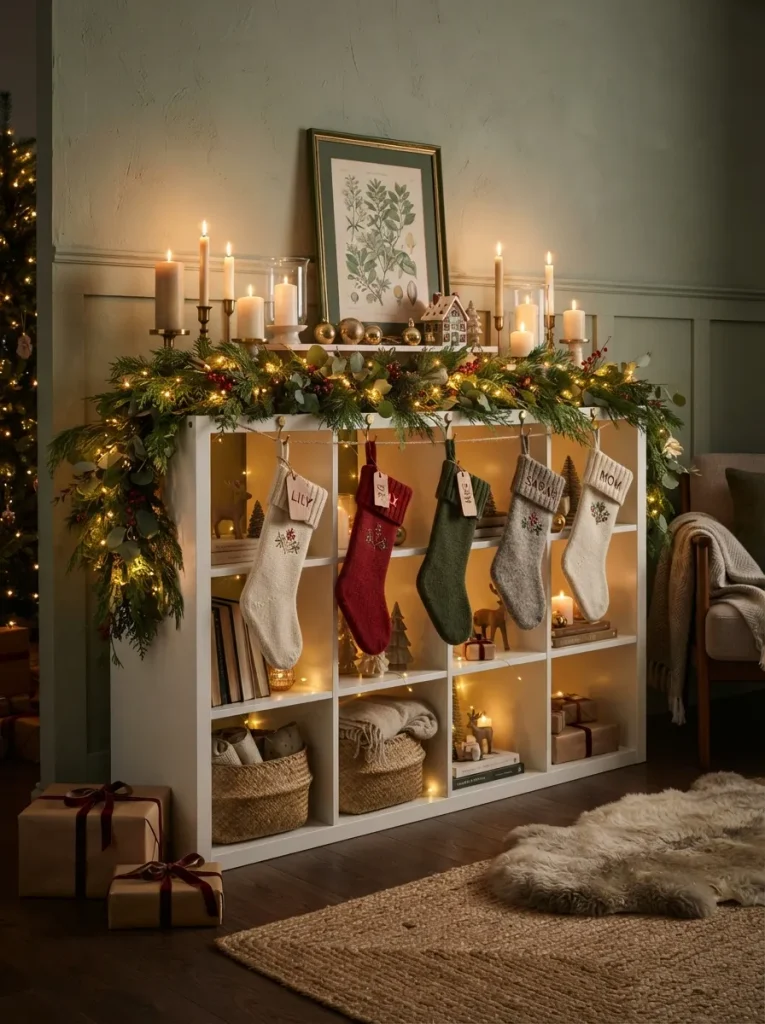 No-Mantel Garland + Lights Display