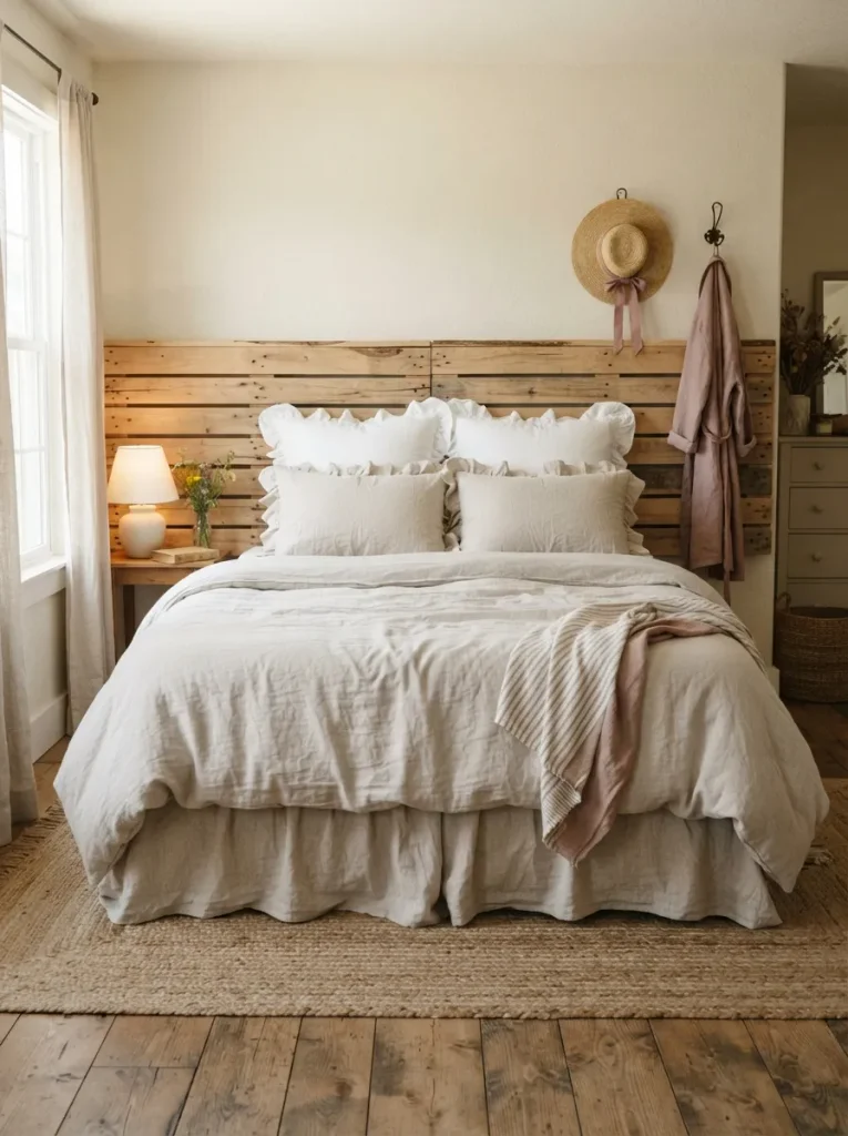 A Wider-Than-the-Bed Headboard of Horizontal Planks