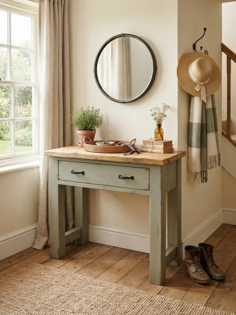 Sage-Green Frame, Bare Wood Top