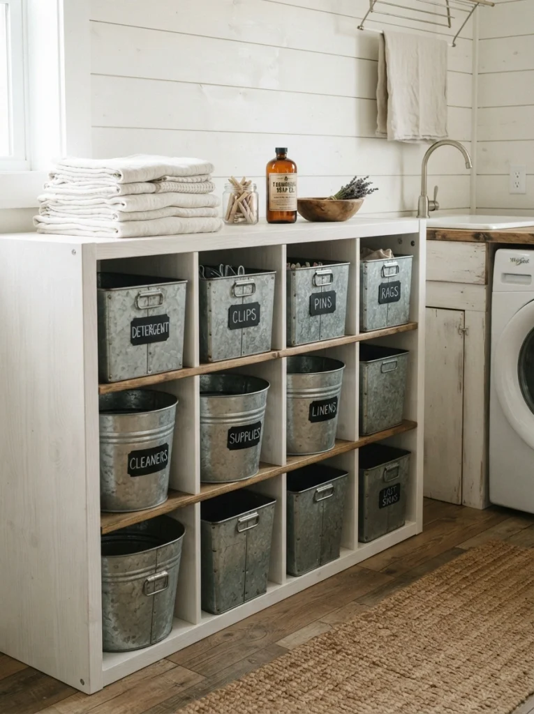 Galvanized Metal Bins for a Farmhouse-Industrial Mix