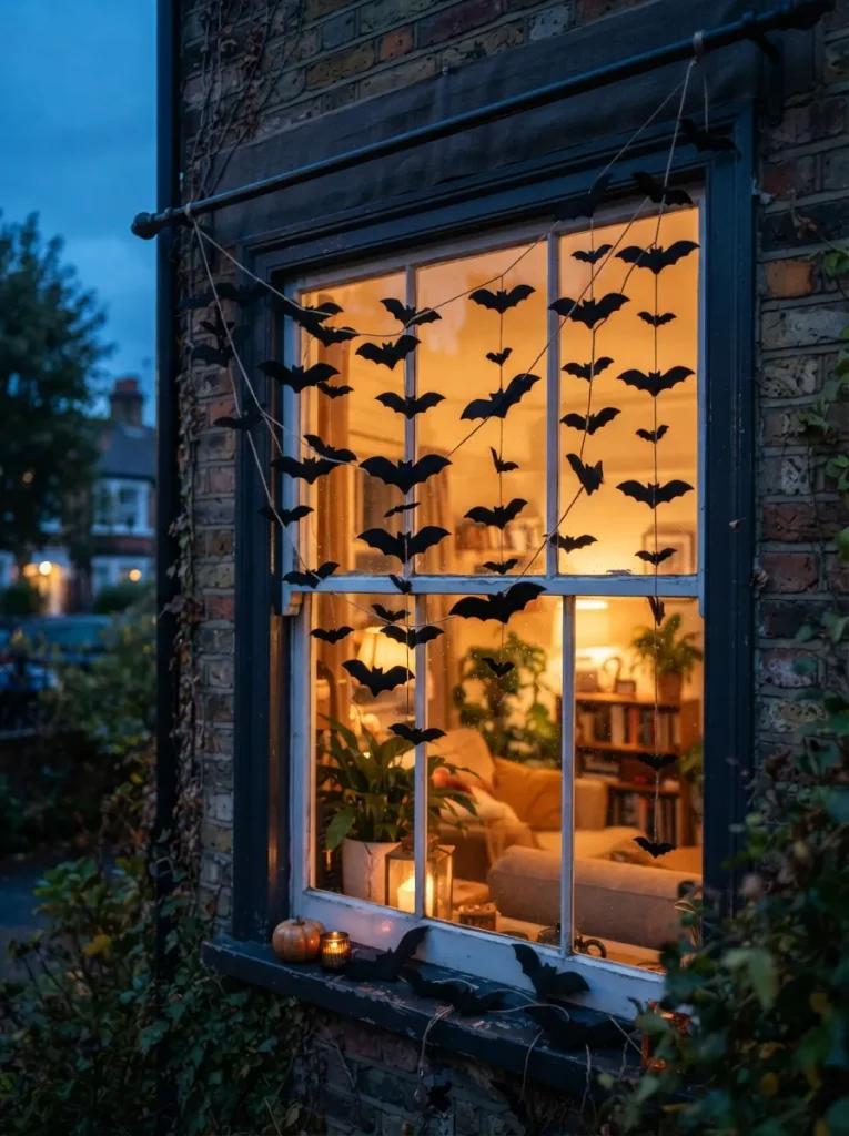 Bat Garland Cascading from the Curtain Rod