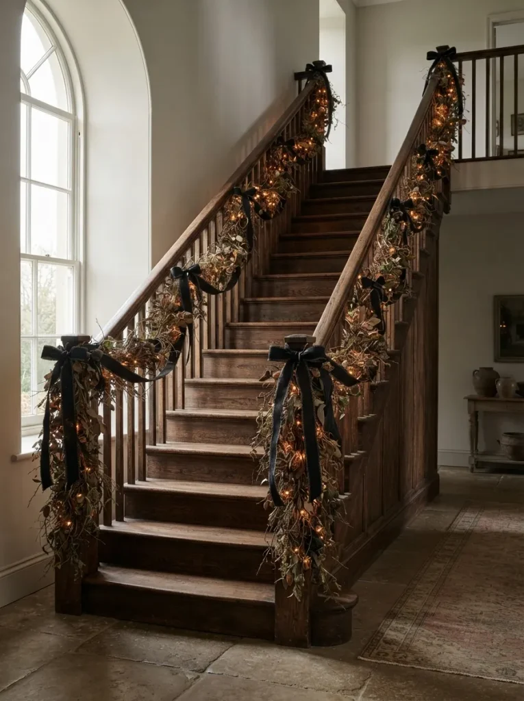 Layer a Garland Along the Staircase Bannister