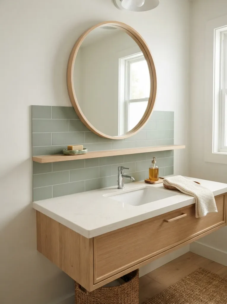 Peel-and-Stick Green Tile Behind the Sink