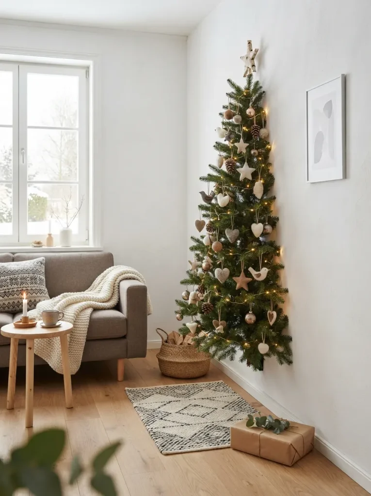 Use a Flat-Back Half Tree in a Small Living Room