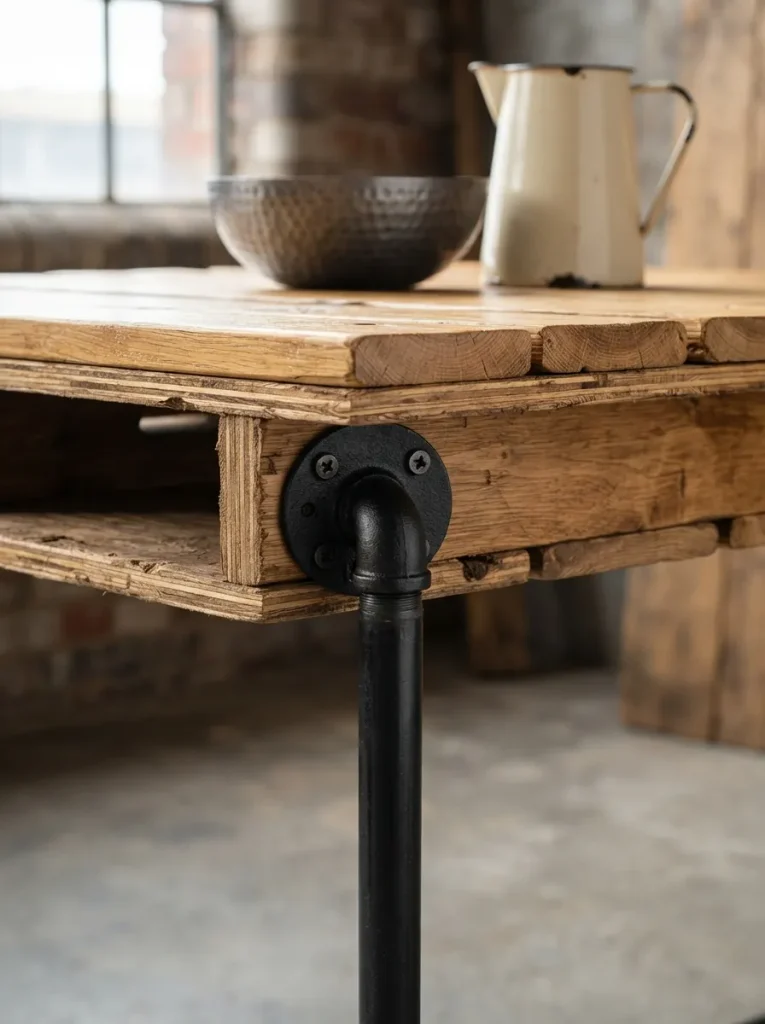 Pallet-Wood Dining Table on Black Iron Pipe Legs