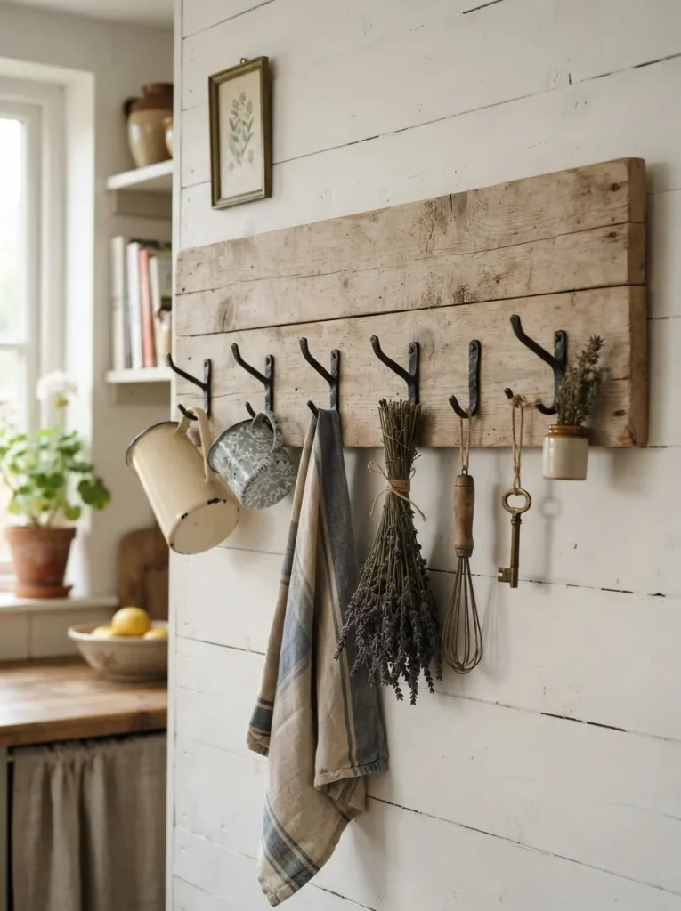 A Pallet-Plank Peg Rail for Enamelware and Linen Towels