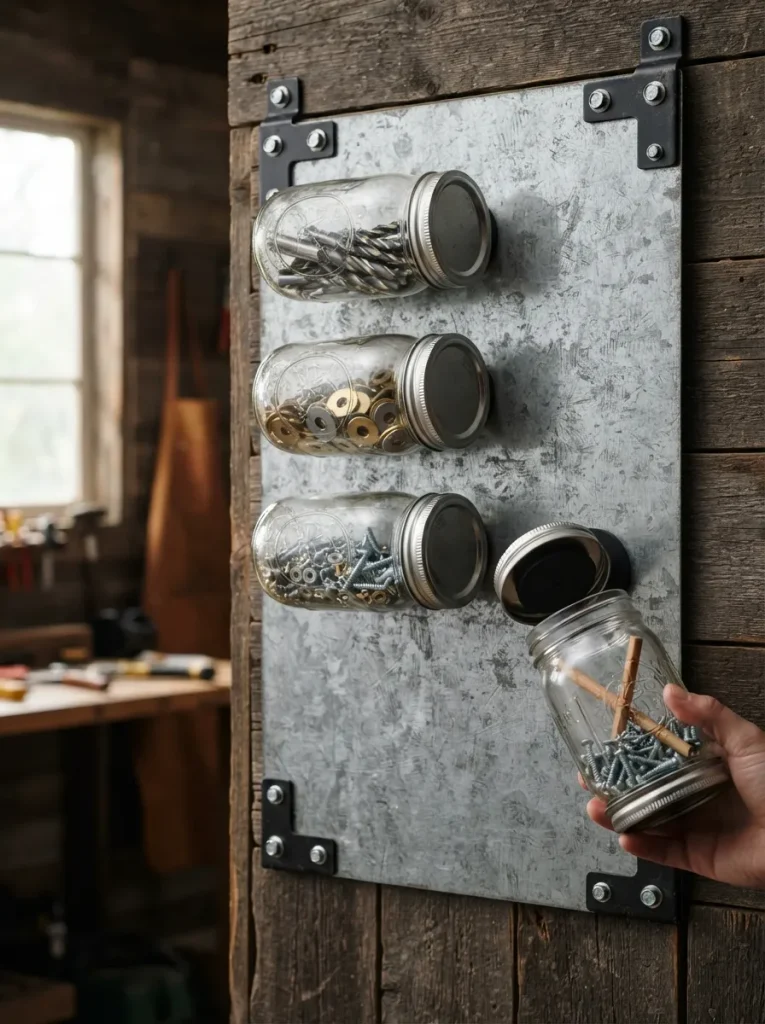 Stick Small-Parts Jars to a Steel Panel With Magnets
