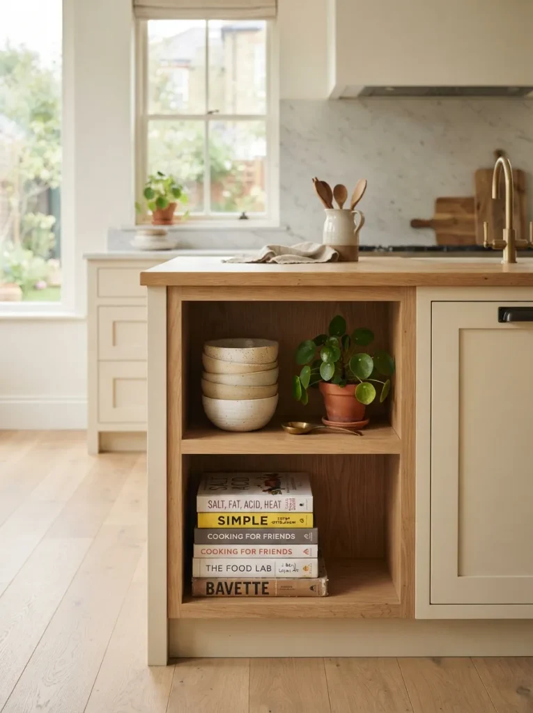 Open Shelving on One End Instead of Closed Doors Everywhere