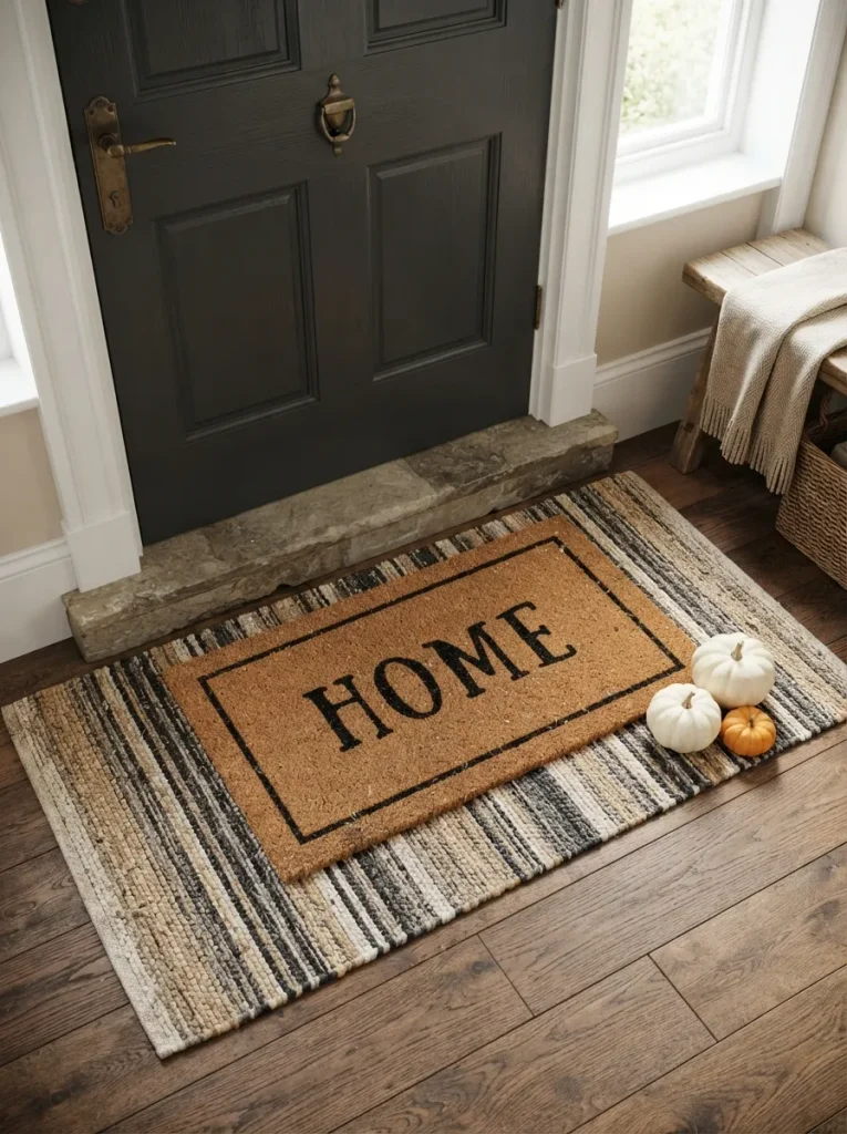 Layering a Doormat, Runner, and Rug for Depth