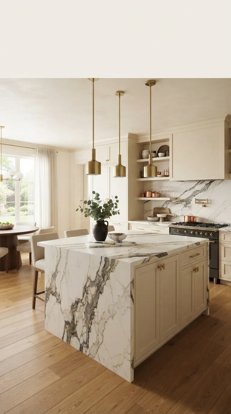 Luxury Waterfall Quartz Kitchen Islands