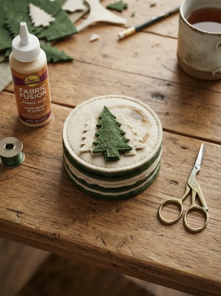 No-Sew Felt Christmas Tree Coasters