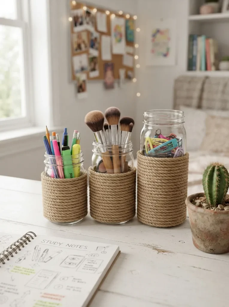 Jute-Wrapped Desk Organizer Trio