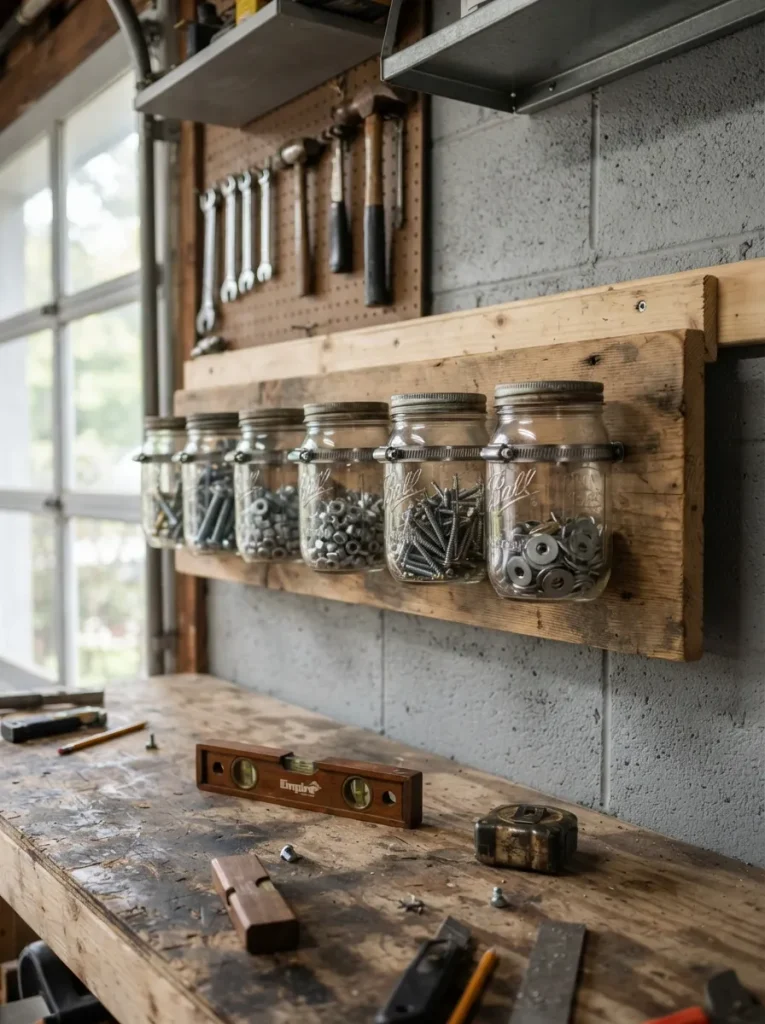 Build a Pine Plank Rail With Hose-Clamp Jar Holders