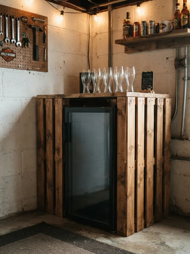 A Slatted Pallet Cabinet Built Around a Mini Fridge