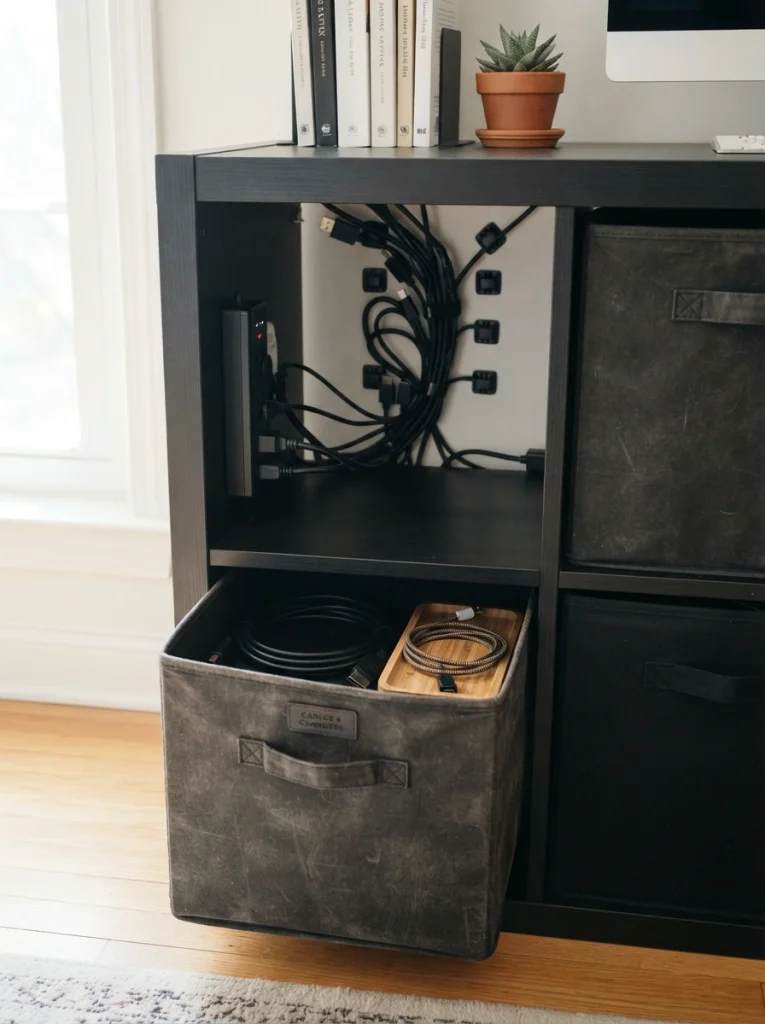 Cable Chaos, Solved: Kallax Insert Bins for Every Cord in Your Gaming Room