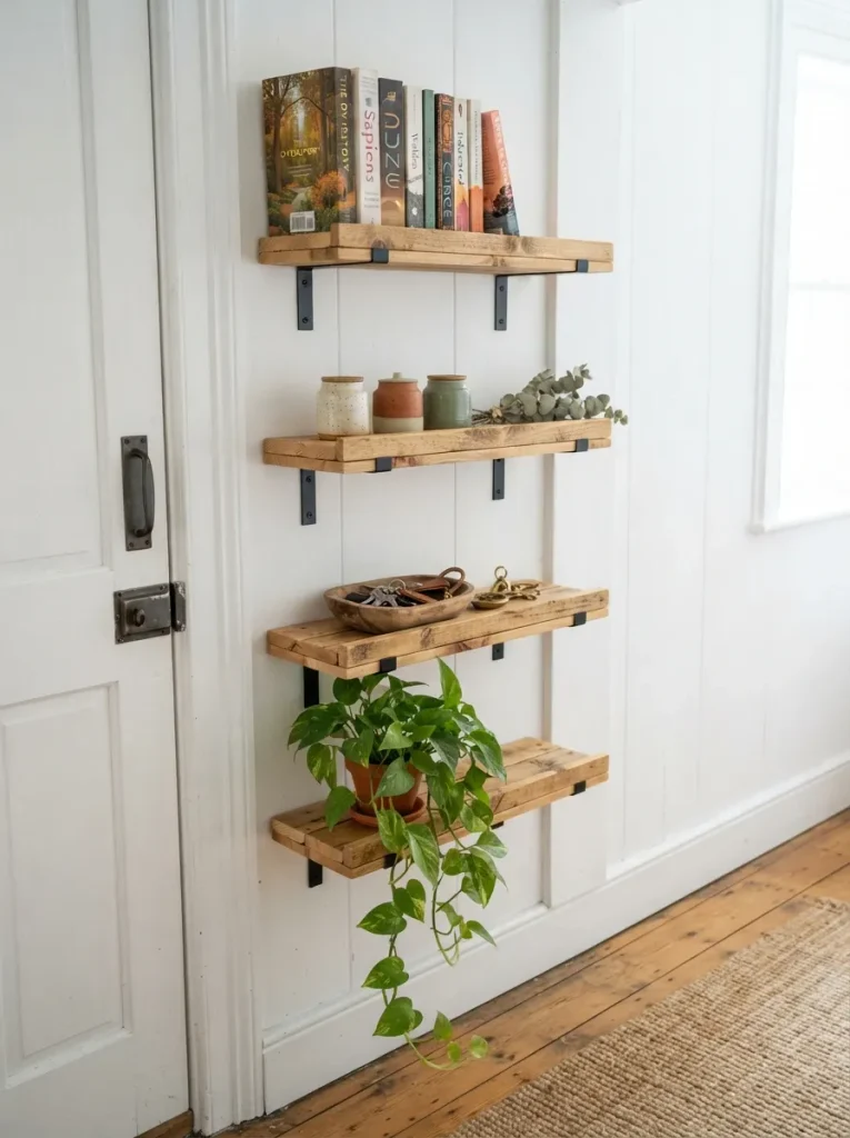 Stacked Single-Board Ledges Up a Narrow Wall