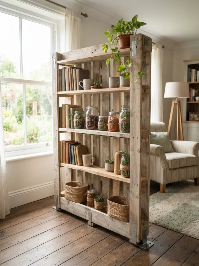 A Pallet Bookcase Divider for Open-Plan Rooms