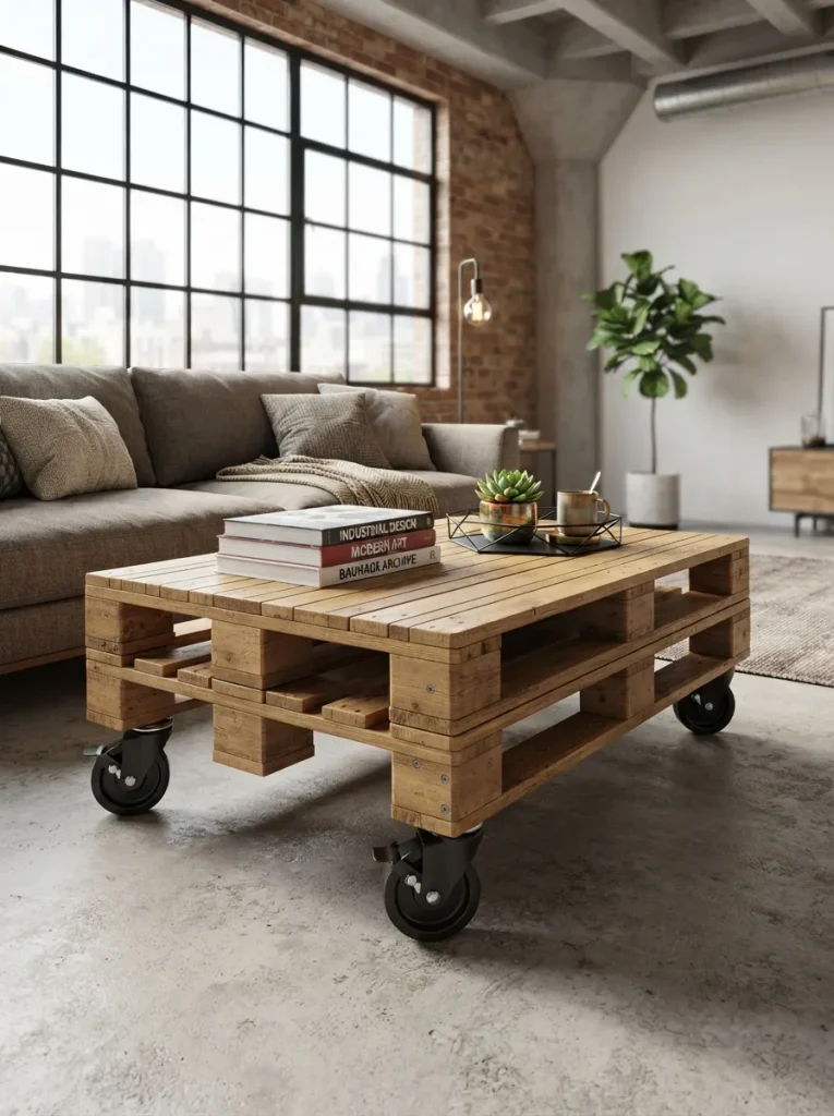 A Low Coffee Table on Locking Casters
