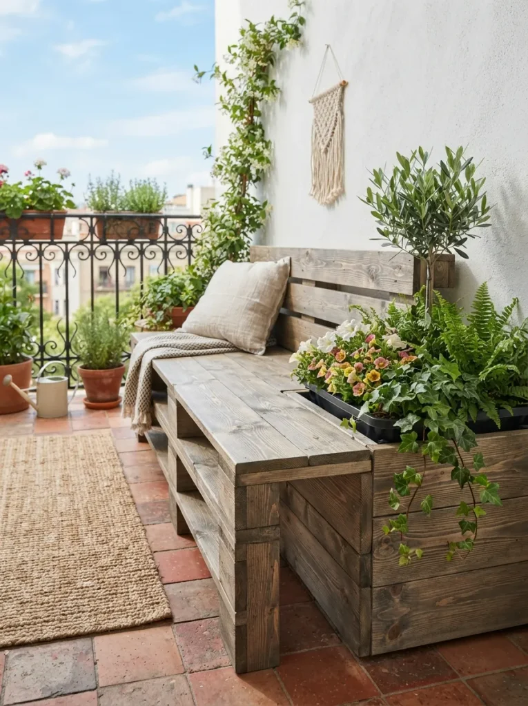 Outdoor Planter Bench for a Patio or Balcony