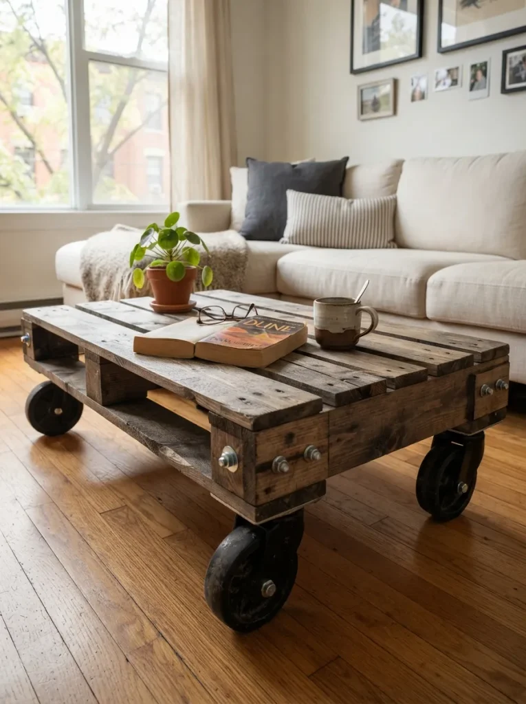 Pallet Coffee Table on Locking Casters