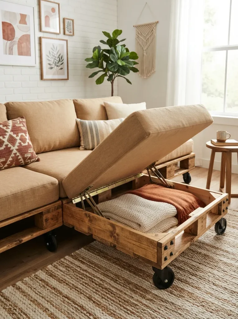 Cushioned Pallet Sectional with Hidden Storage