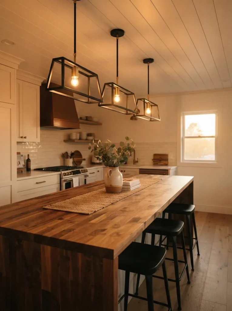 A Cluster of Linear Pendants Set at Eye Level