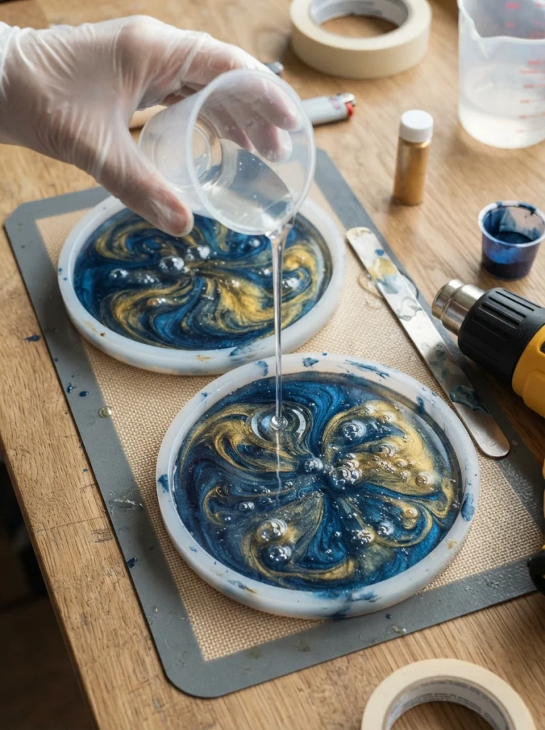 His-and-Hers Resin Coaster Pour