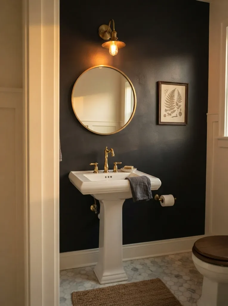 A Charcoal or Black Accent Wall Behind the Vanity