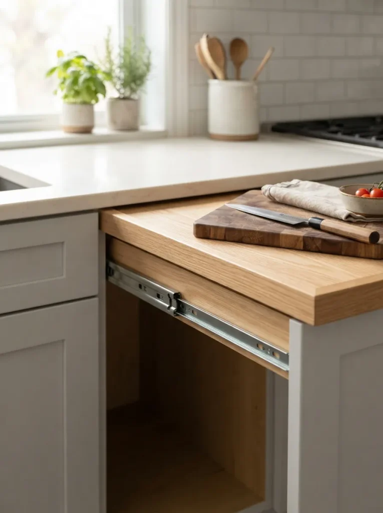 A Pull-Out Counter Extension Hidden Inside a Cabinet