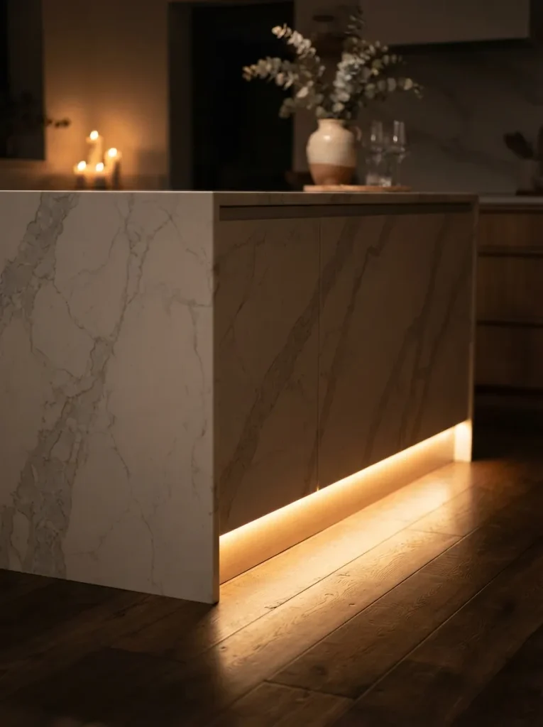 Toe-Kick LED Lighting That Makes the Stone Glow
