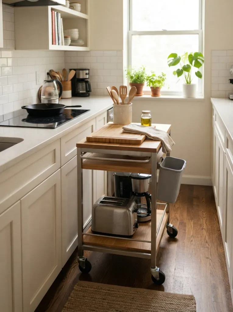 A Rolling Bar Cart Instead of a Fixed Island
