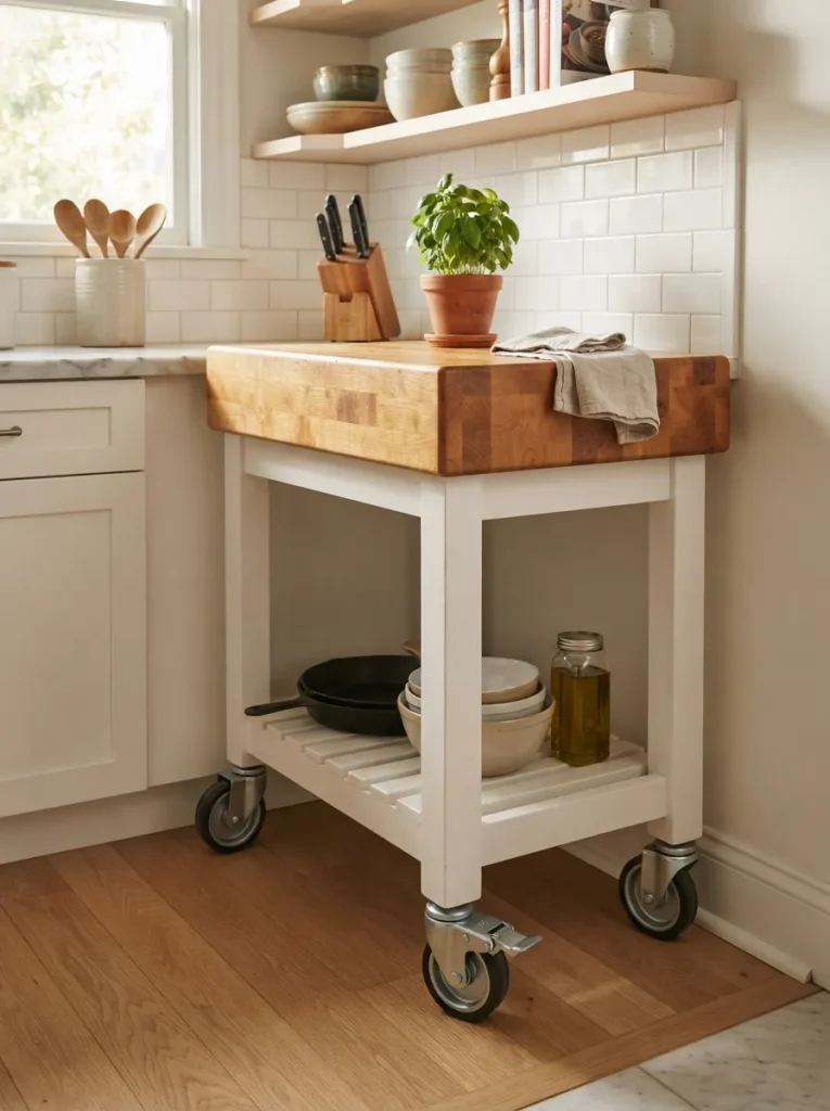 A Rolling Butcher Block Cart Instead of a Fixed Island