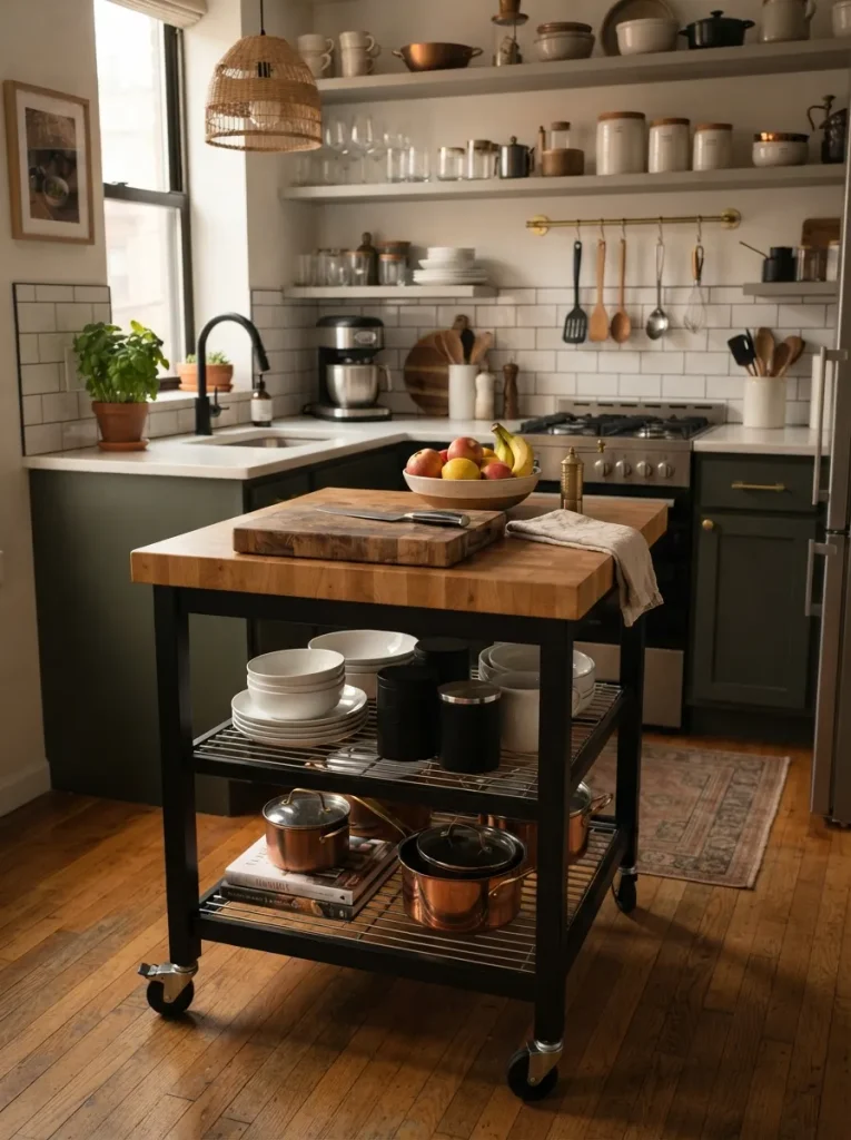 A Rolling Butcher Block Cart as the Whole Island