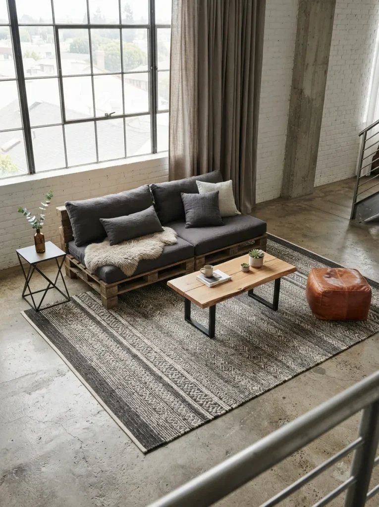 A Flat-Weave Rug That Quiets the Concrete