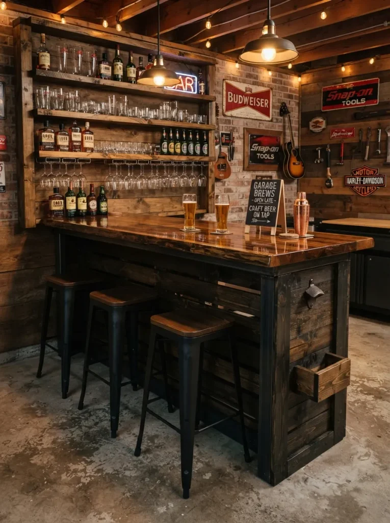 A Standing Pallet Bar With Back-Bar Shelving