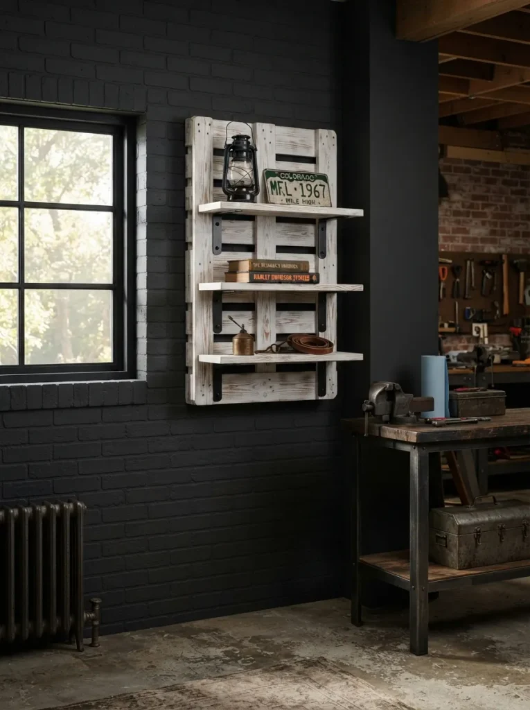 Whitewashed Pallet Pieces to Push Back Against a Dark Garage